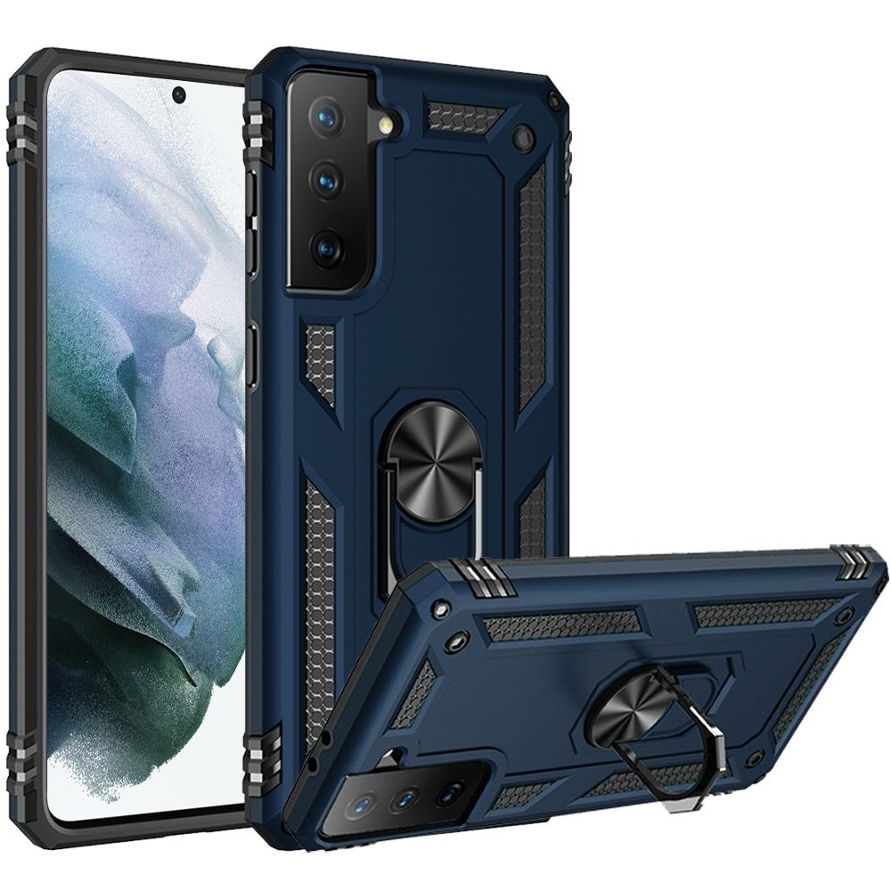 For Samsung Galaxy S21 Fan Edition / S21 FE Hybrid Shockproof Durable 360 Degree Rotatable Ring Stand Holder Kickstand Fit Magnetic Car Mount Case Cover Black