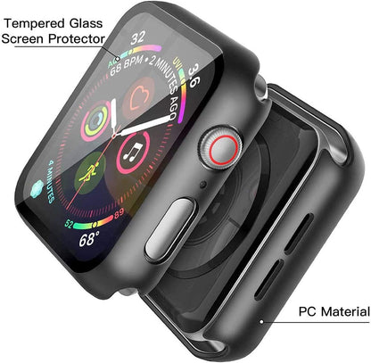 For Apple Watch Size 45mm Hard PC Electroplate Frame Face Full Coverage Protective with Tempered Glass Screen Protector Case Cover