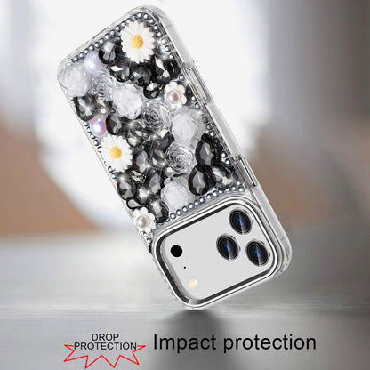 Phone Case for Apple iPhone 18 Pro Full Bling Rhinestone Glitter Floral Luxury Hybrid Shockproof Stylish Sparkling Protective Designer Ornament Cover