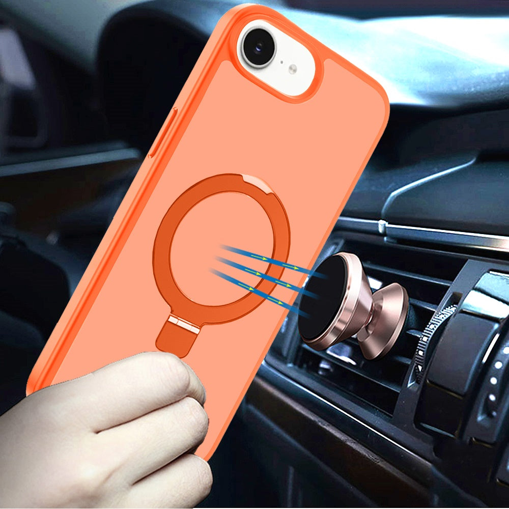 Phone Case for Apple iPhone 17E /16E Magnetic Ring Stand Full Rotation Matte Shockproof Grip Anti Slip Durable Camera Protection Hybrid Cover Cosmic Orange