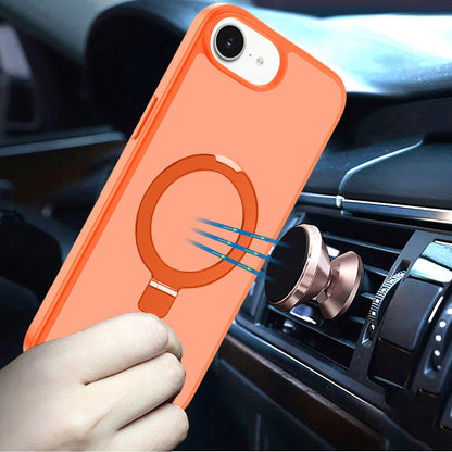 Phone Case for Apple iPhone 17E /16E Magnetic Ring Stand Full Rotation Matte Shockproof Grip Anti Slip Durable Camera Protection Hybrid Cover Cosmic Orange