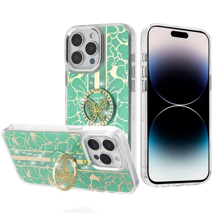 For Motorola Moto G 5G /Moto G 2025 Diamonds 3D Butterfly Floral Design Bling Sparkly Glitter Hybrid Metal Fashion with Ring Stand Case Cover