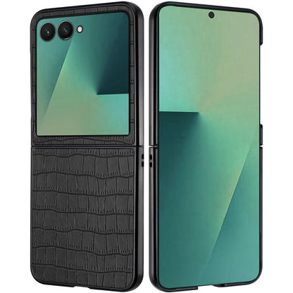 For Samsung Galaxy Z Flip 7 PU Vegan Leather Case, Premium Snap-On Hard Shell Cover, Slim Fit Protective Matte Finish Case Cover