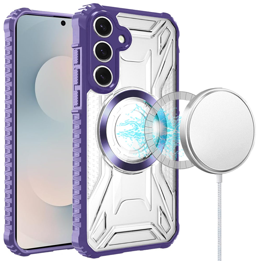 For Samsung Galaxy S25 FE /S25 Fan Edition MagSafe Compatible Pattern Clear Transparent Rugged Hybrid Magnetic TPU Shockproof Armor Case Cover Purple