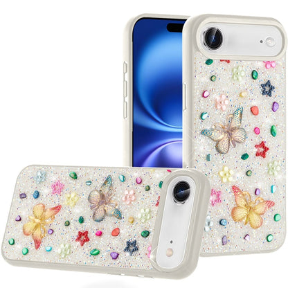 For Apple iPhone 17 Air (6.6") Diamond Butterfly 3D Glitter Bling Design, Slim Hybrid Sparkle Protective Cover TPU for Women Girls Case Cover