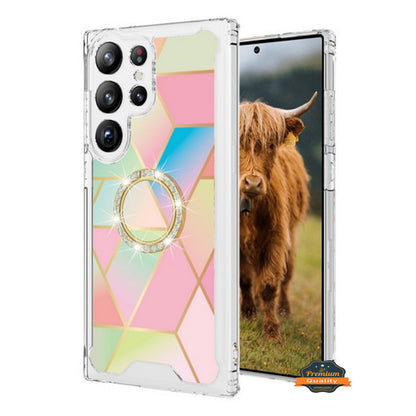 For Samsung Galaxy S25 /S24 Fashion Design Bling Diamond Hybrid Protective Case, Ring Kickstand Hard PC + TPU Case Cover