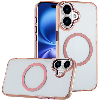 For Apple iPhone 17 (6.3") Transparent Back Hybrid Case - Magnetic Circle, Color Frame, Metal Buttons, MagSafe Compatible Case Cover