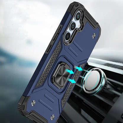 For Samsung Galaxy S25 FE, S25 Fan Edition Armor Hybrid Magnetic Stand with Ring Holder Kickstand Shockproof Heavy-Duty Durable Rugged TPU Dual Layer Case Cover Blue