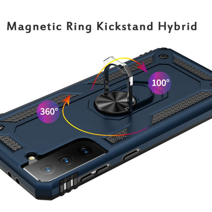 For Samsung Galaxy S21 Fan Edition / S21 FE Hybrid Shockproof Durable 360 Degree Rotatable Ring Stand Holder Kickstand Fit Magnetic Car Mount Case Cover Blue