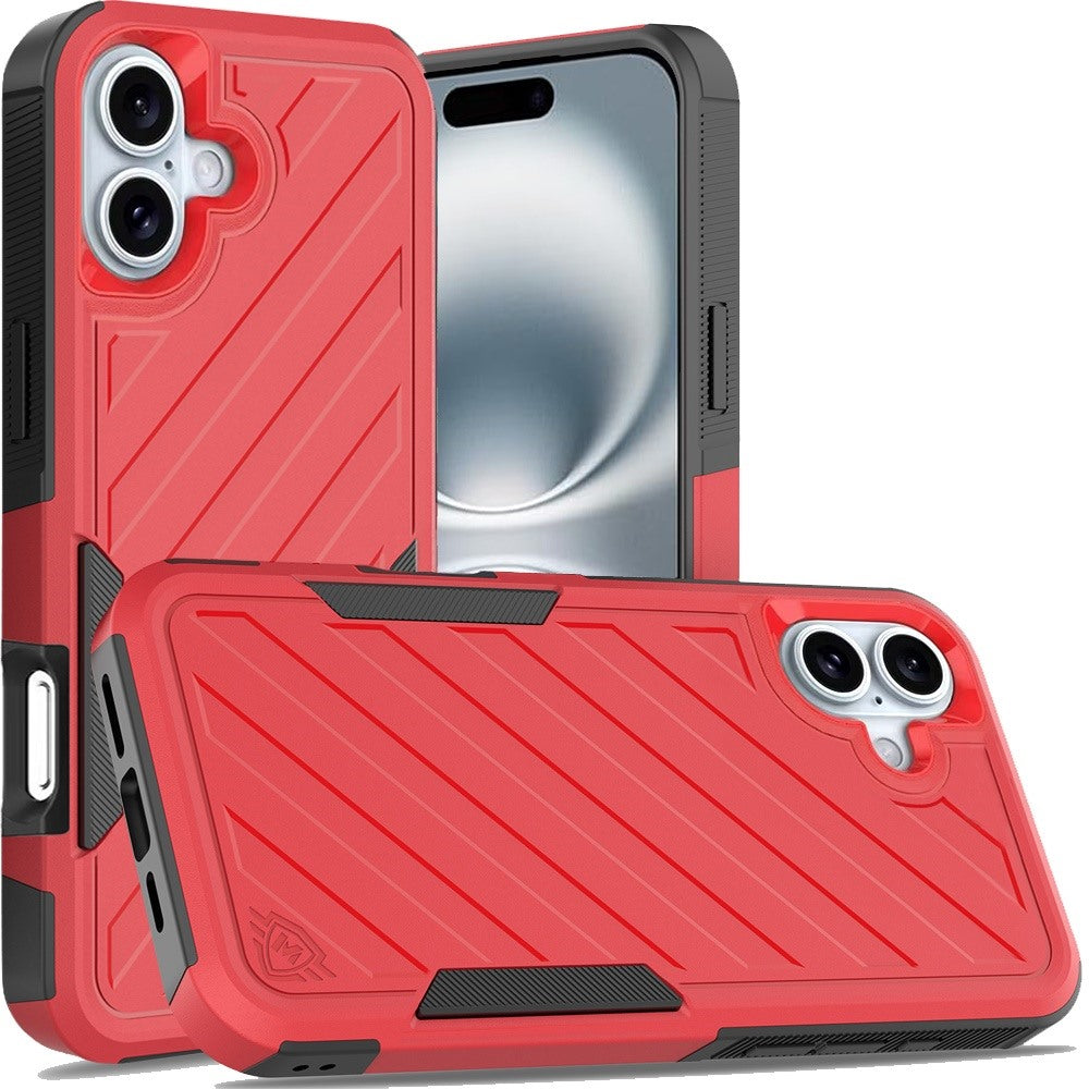 Phone Case for Apple iPhone 16 Rugged Shockproof Dual Layer Lined Armor Heavy Duty Impact Resistant Protective Grip Durable Everyday Protection Cover Red