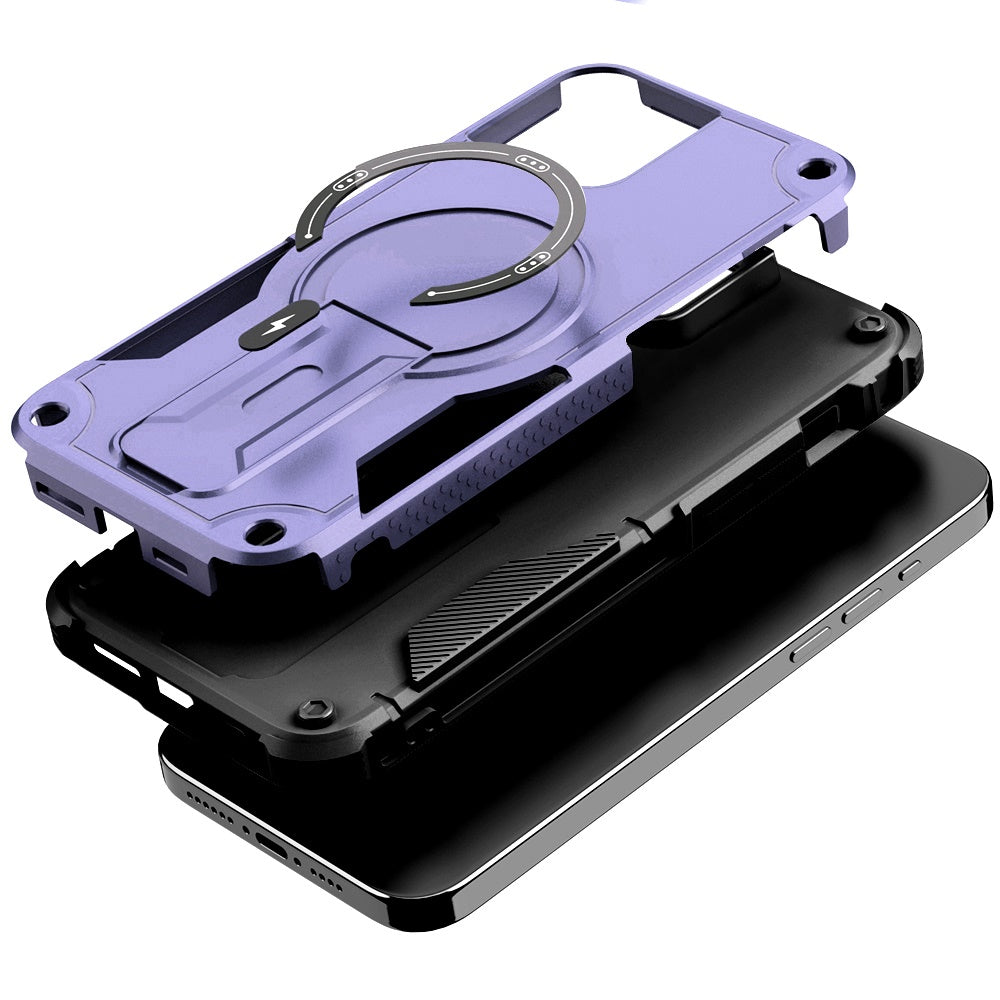 Phone Case for Apple iPhone 15 Magnetic Kickstand Rugged Shockproof Armor Grip Anti Slip Heavy Duty Protective Matte Stand Hybrid Cover Purple