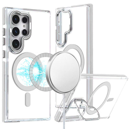 For Samsung Galaxy S25 /S24 Hybrid Clear Back Case with Invisible Camera Bracket Stand, MagSafe Magnetic Circle, Shockproof Color Frame Case Cover