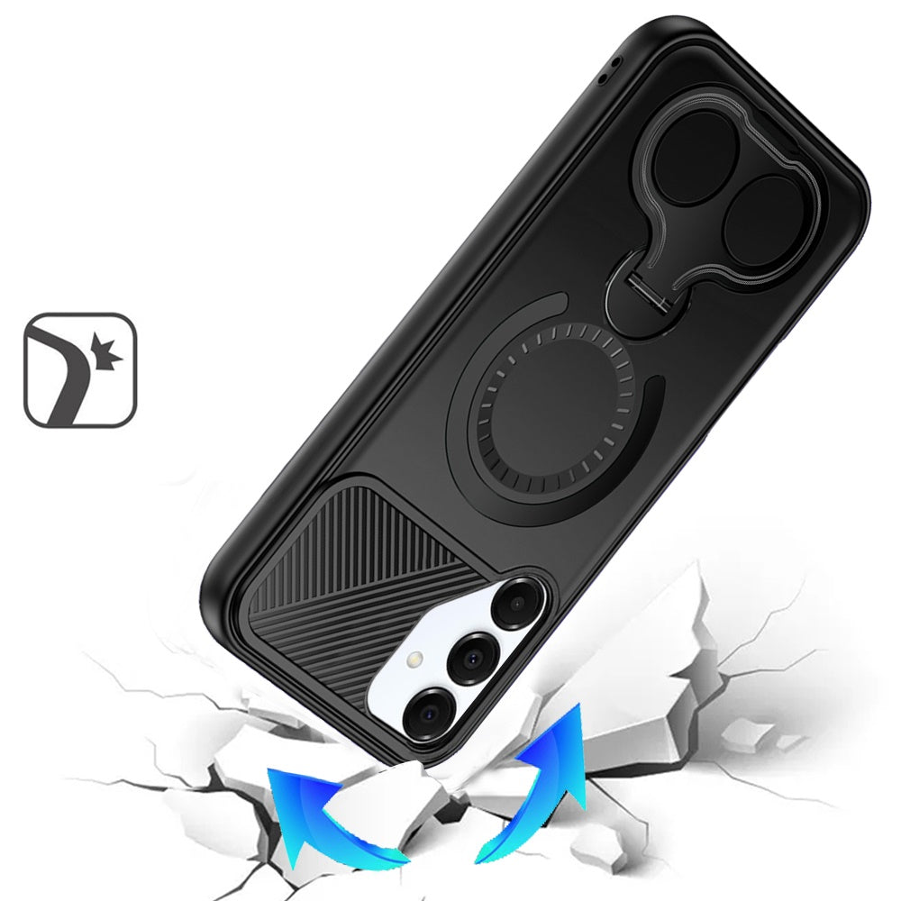 For Samsung Galaxy A16 5G Hybrid with Invisible 2 Hole Ring Stand Magnetic back Car Mount Friendly Protector Case Cover