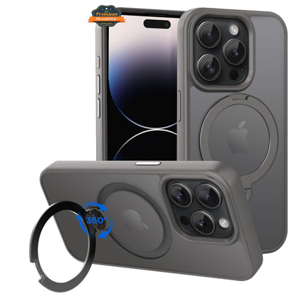 For Apple iPhone 13 Translucent Matte Finish, MagSafe Compatible, Built-in Ring Stand, Shockproof Protective Back Case Cover