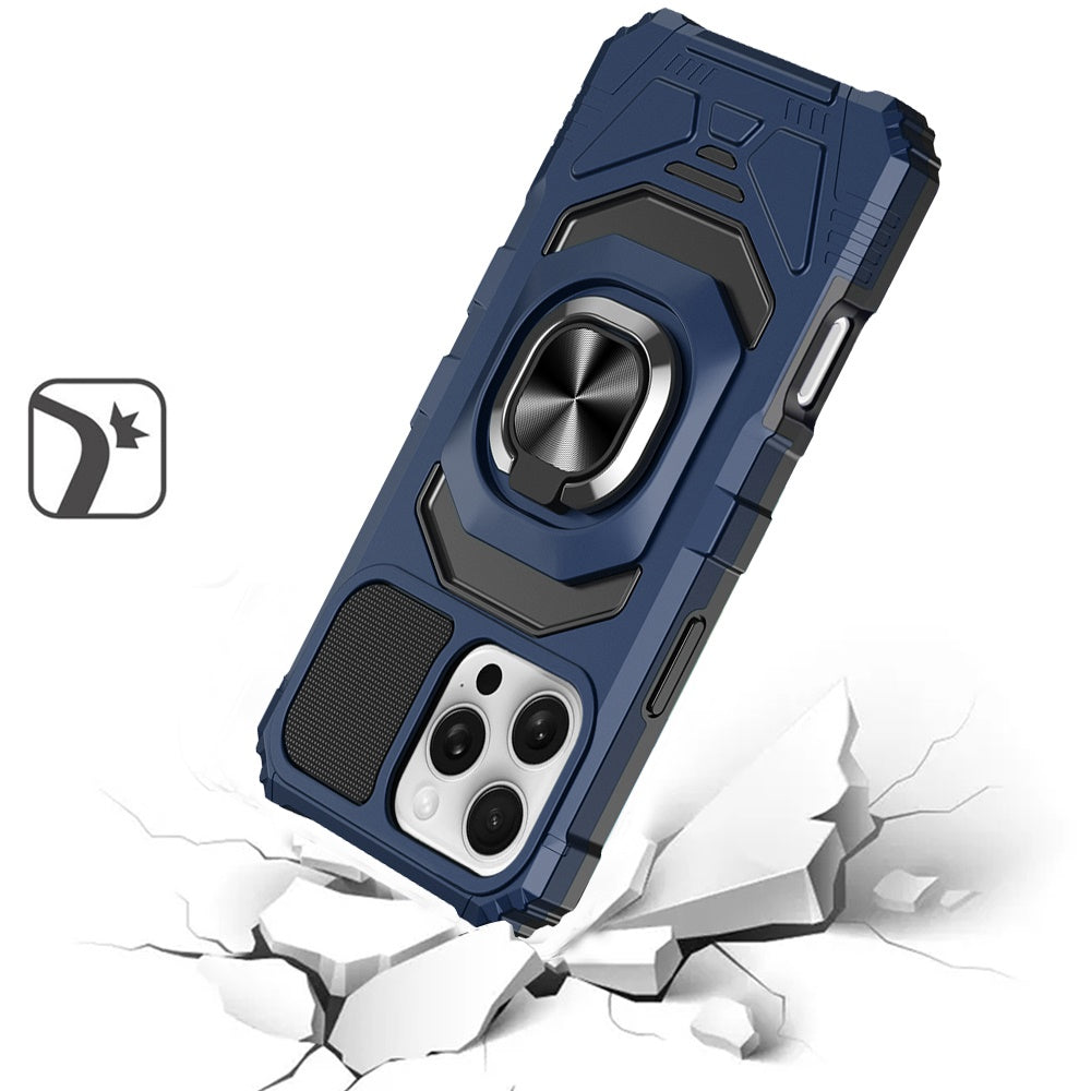 For Apple iPhone 16 Pro (6.3") Hybrid Dual Layer with Rotate Magnetic Ring Stand Holder Kickstand, Rugged Shockproof Case Cover