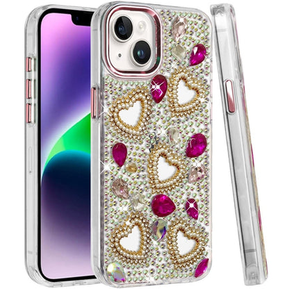 Phone Case for Apple iPhone 14 Luxury Crystal Heart Rhinestone Diamond Bling Shockproof Hybrid Glitter Protective Stylish Durable Grip Cover