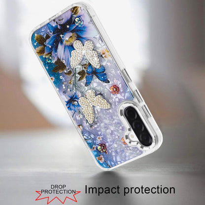 Phone Case for Samsung Galaxy A27 Glitter Butterfly Design Metal Buttons Shockproof Hybrid TPU + PC Durable Protective Slim Grip Stylish Cover