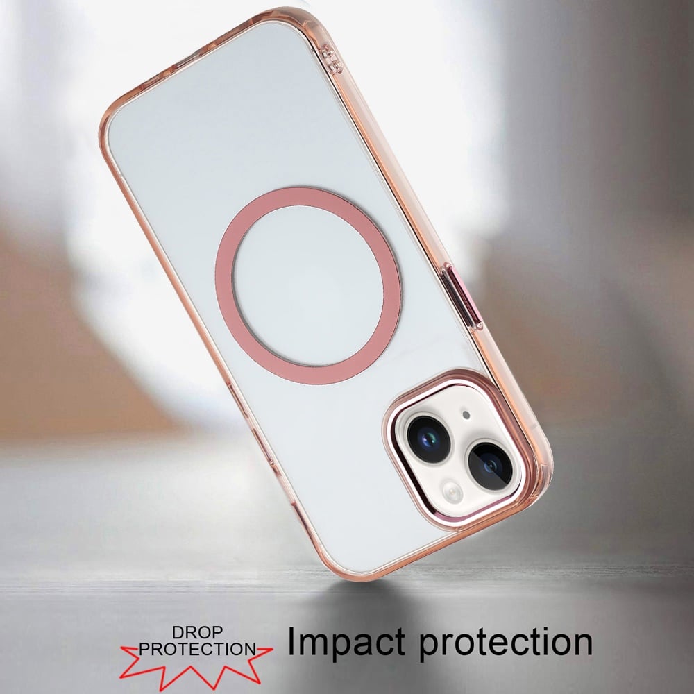 Phone Case for Apple iPhone 15 Plus Magnetic Clear Acrylic Metal Button Camera Guard Shockproof Transparent Slim Grip Premium Hybrid Cover Gold
