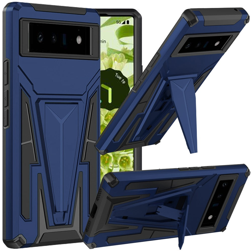 For Apple iPhone 13 Pro Max Heavy Duty Protection Hybrid Built-in Kickstand Rugged Shockproof Military Grade Dual Layer Full Body Case Cover Blue