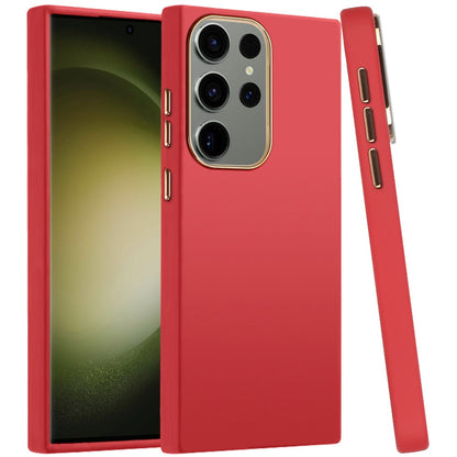 Phone Case for Samsung Galaxy S23 Ultra Hybrid Silicone TPU Rubber Chromed Edge TPU Bumper Reinforced Corners Shock Absorbing Protection Cover Red