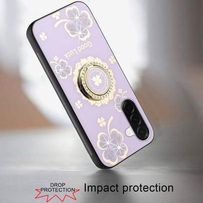 Phone Case for Galaxy A17 5G Diamond 3D Fashion Floral Glitter Engraved Luxury Bling Hybrid Shockproof Chrome Edge Protective Grip Cover Purple