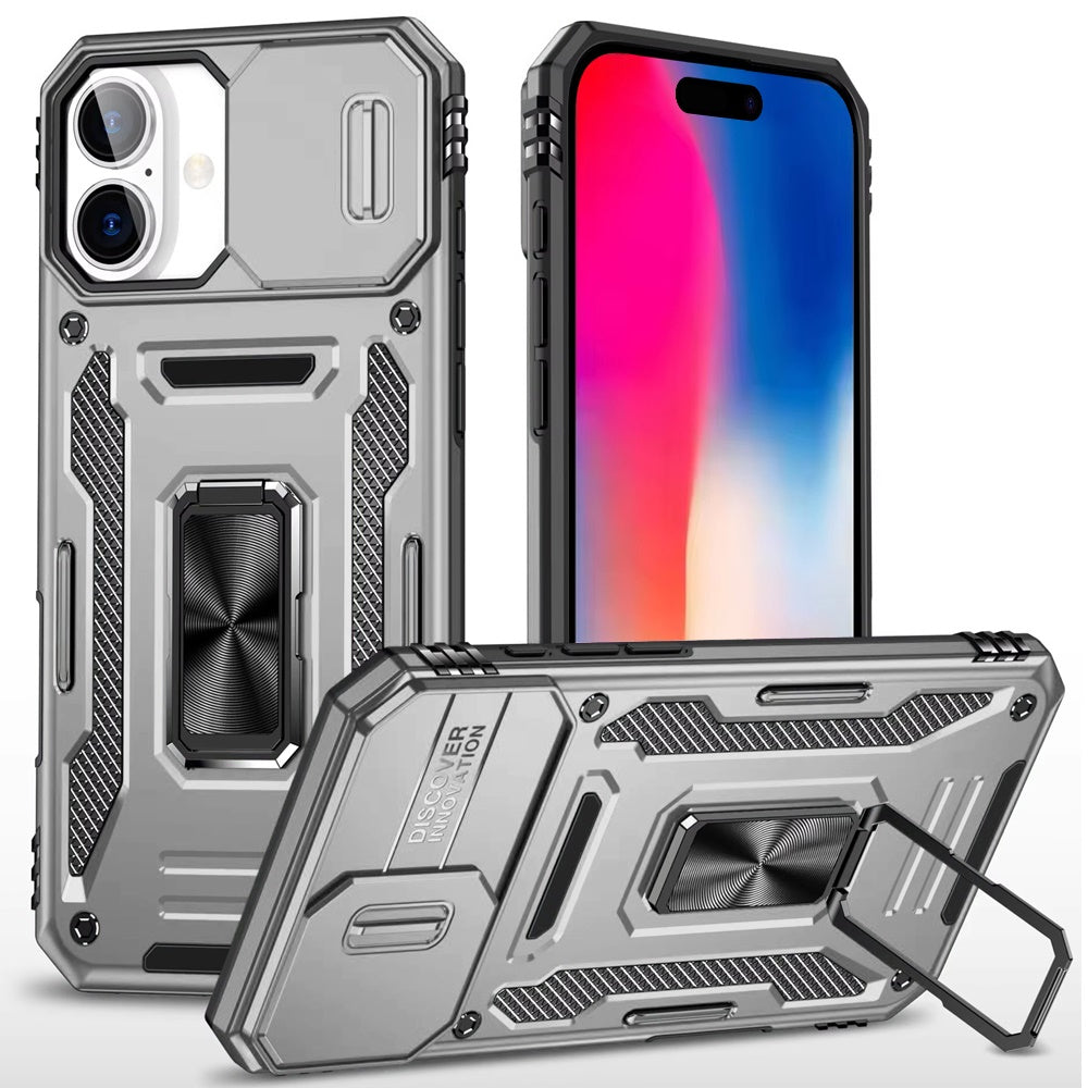 Apple iPhone 16 Plus (6.7") Hybrid Case with Rotation Ring Stand Shockproof & Camera Window TPU Armor Dropproof