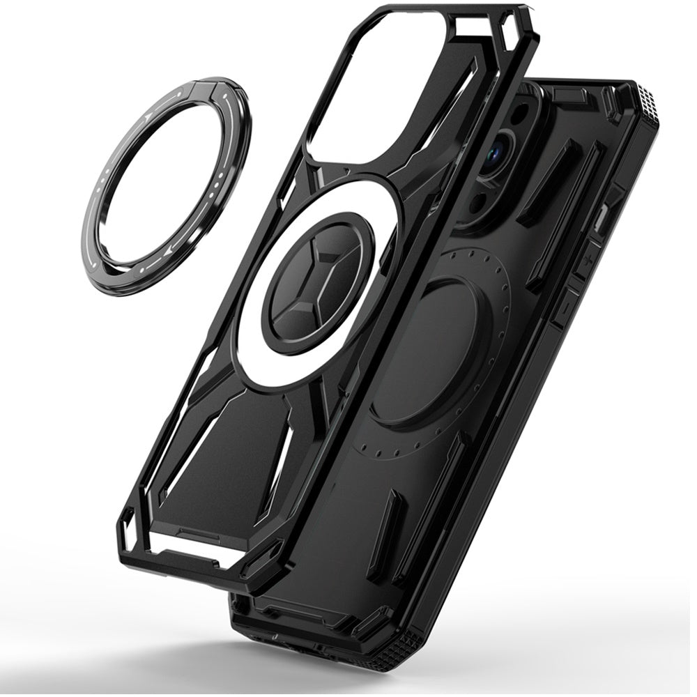 For Apple iPhone 15 Pro Hybrid Magnetic Ring and 360° Rotational Kickstand with MagSafe Compatible, Military Grade Drop Protection Case Cover Black