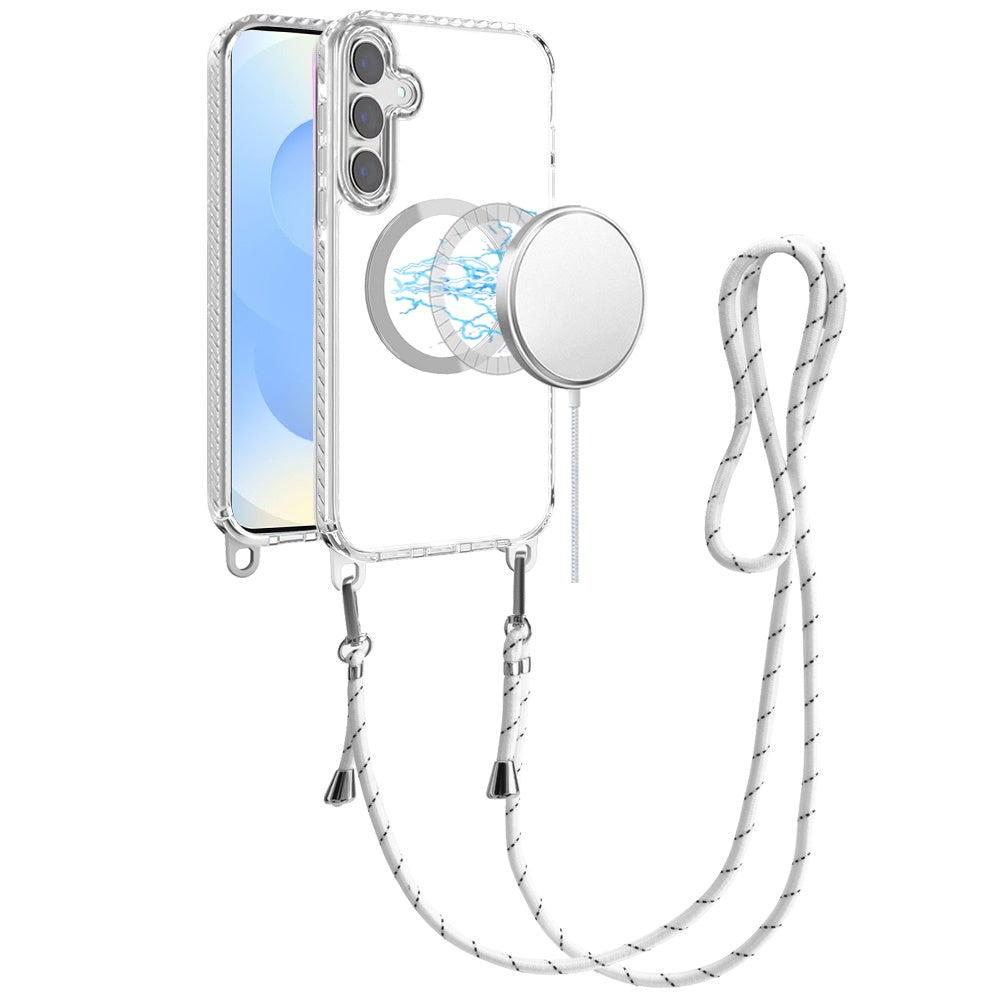 For Samsung Galaxy S25+ /S25 Plus /S24+ Plus Clear Magnetic Frame PC Back Shockproof Protective Case with Detachable Lanyard Strap, Compatible with MagSafe Case Cover