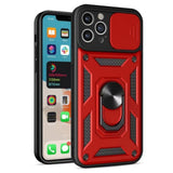 For Apple iPhone 15 Pro (6.1") Built in Sliding Camera Lens Protection & Finger Ring Stand Holder Hybrid Shockproof  Phone Case Cover