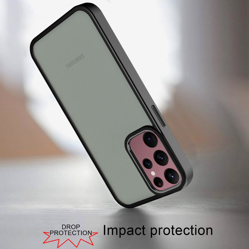 Phone Case for Samsung Galaxy S23 Ultra Polished Acrylic Hybrid TPU Slim Shockproof Metal Button Thick Durable Grip Camera Protection Anti-Scratch Cover Black