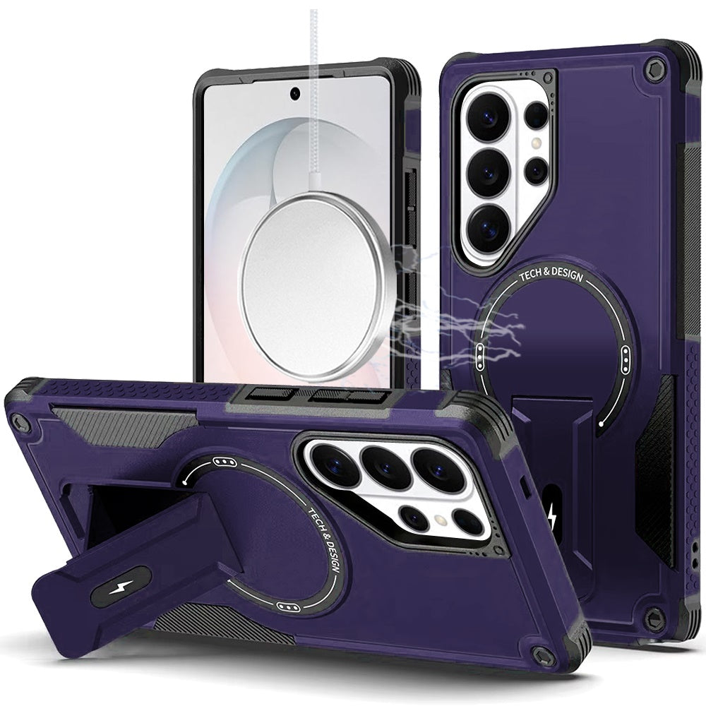 Phone Case for Samsung Galaxy S26 Ultra Magnetic Kickstand Rugged Shockproof Armor Grip Anti Slip Heavy Duty Protective Matte Stand Hybrid Cover Purple