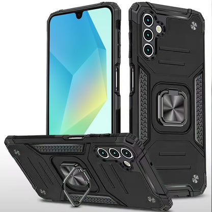 For Samsung Galaxy S21 FE /Fan Edition Armor Hybrid Magnetic Stand with Ring Holder Kickstand Shockproof Heavy-Duty Durable Rugged TPU Dual Layer Case Cover Black