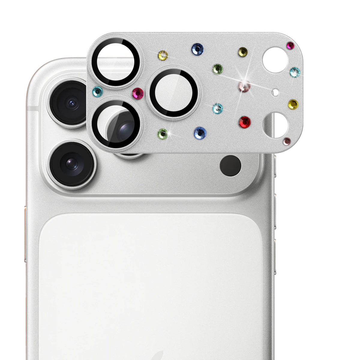 Camera Lens Protector for Apple iPhone 18 Pro Diamond Metal Tempered Glass Camera Lens Protector Bling Rhinestone Decorative Camera Protection Design Silver