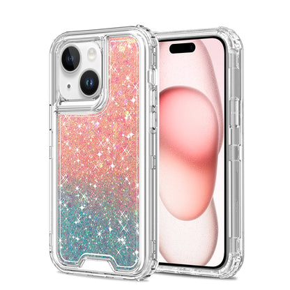 For Apple iPhone 16e Epoxy Bling Glitter Sparkly 3-in-1 Transparent Hybrid Full-Body Shockproof PC Bumper Case Cover