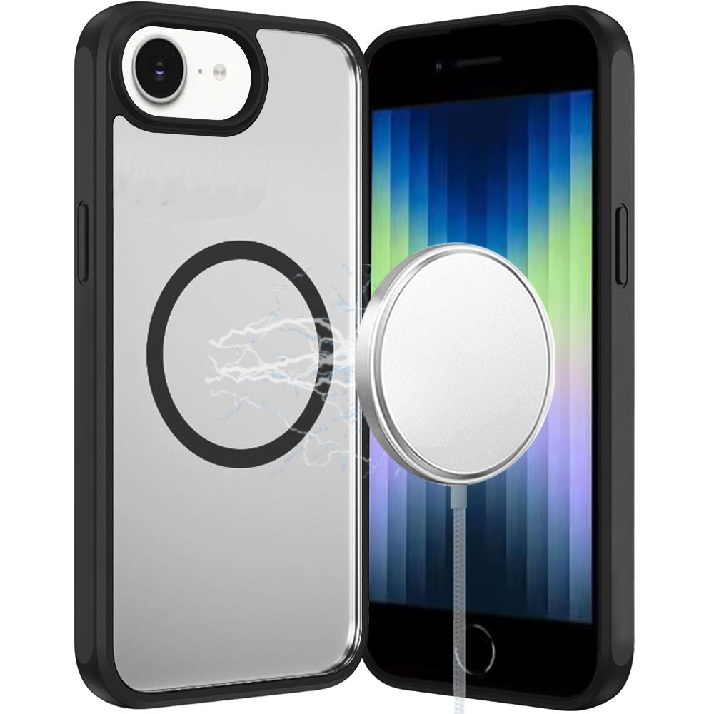 Phone Case for Apple iPhone SE 3 (2022) SE/8/7 Transparent Magnetic HQ Shockproof Hybrid 2.0mm Thick AntiSlip Grip Drop Protection Rugged Clear Durable Impact Cover Black