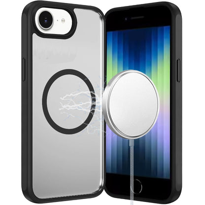 Phone Case for Apple iPhone SE 3 (2022) SE/8/7 Transparent Magnetic HQ Shockproof Hybrid 2.0mm Thick AntiSlip Grip Drop Protection Rugged Clear Durable Impact Cover Black