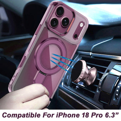 Phone Case for Apple iPhone 18 Pro/ iPhone 17 Pro Chrome Magnetic Ring Stand Rotational Shockproof Hybrid Kickstand Metal Finish Rugged Drop Protection Armor Cover Purple