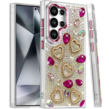 Phone Case for Samsung Galaxy S24 Ultra Luxury Crystal Heart Rhinestone Diamond Bling Shockproof Hybrid Glitter Protective Stylish Durable Grip Cover