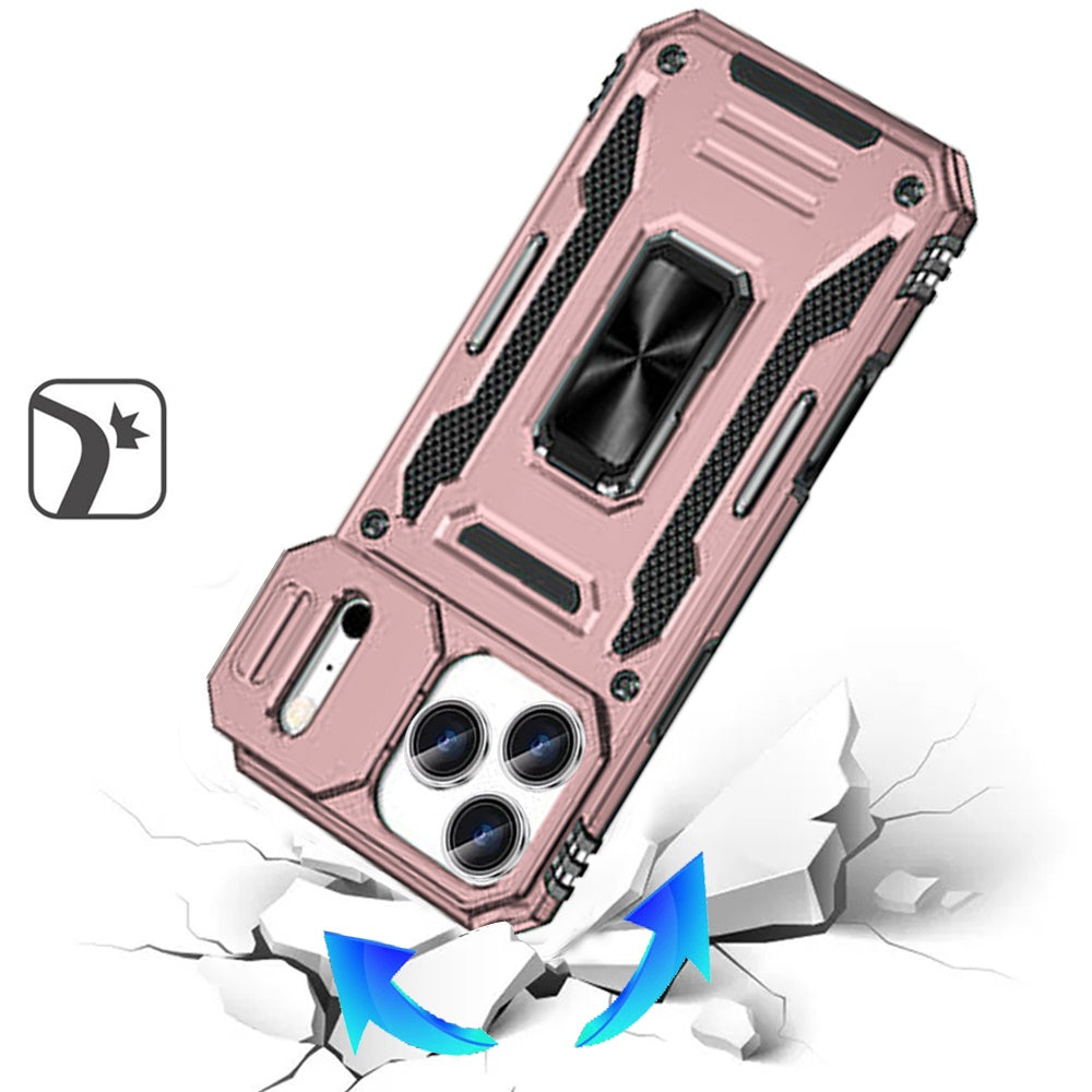 Phone Case for Apple iPhone 18 Pro Max Tough Metal Ring Shockproof Sliding Camera Window Hybrid Armor Rugged Anti Slip Heavy Duty Grip Cover