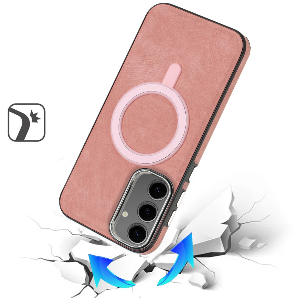 For Samsung Galaxy S25 Ultra Fashion PU Vegan Leather Chrome Edge Hybrid, MagSafe Compatible, Durable TPU Hard PC Case Cover