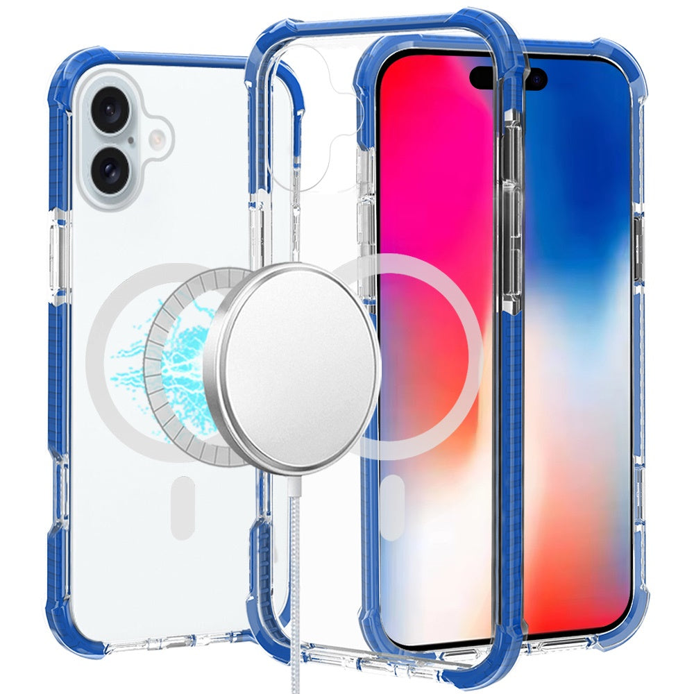 For Apple iPhone 16 Plus (6.7") Hybrid Acrylic Transparent Hard PC + TPU Color Frame Bumper Compatible with MagSafe Case Cover