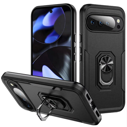 For Google Pixel 10 / 10 Pro Hybrid Rugged Tough 2in1 Drop-Proof Protection Military Grade Armor with Metal Ring Stand Case Cover