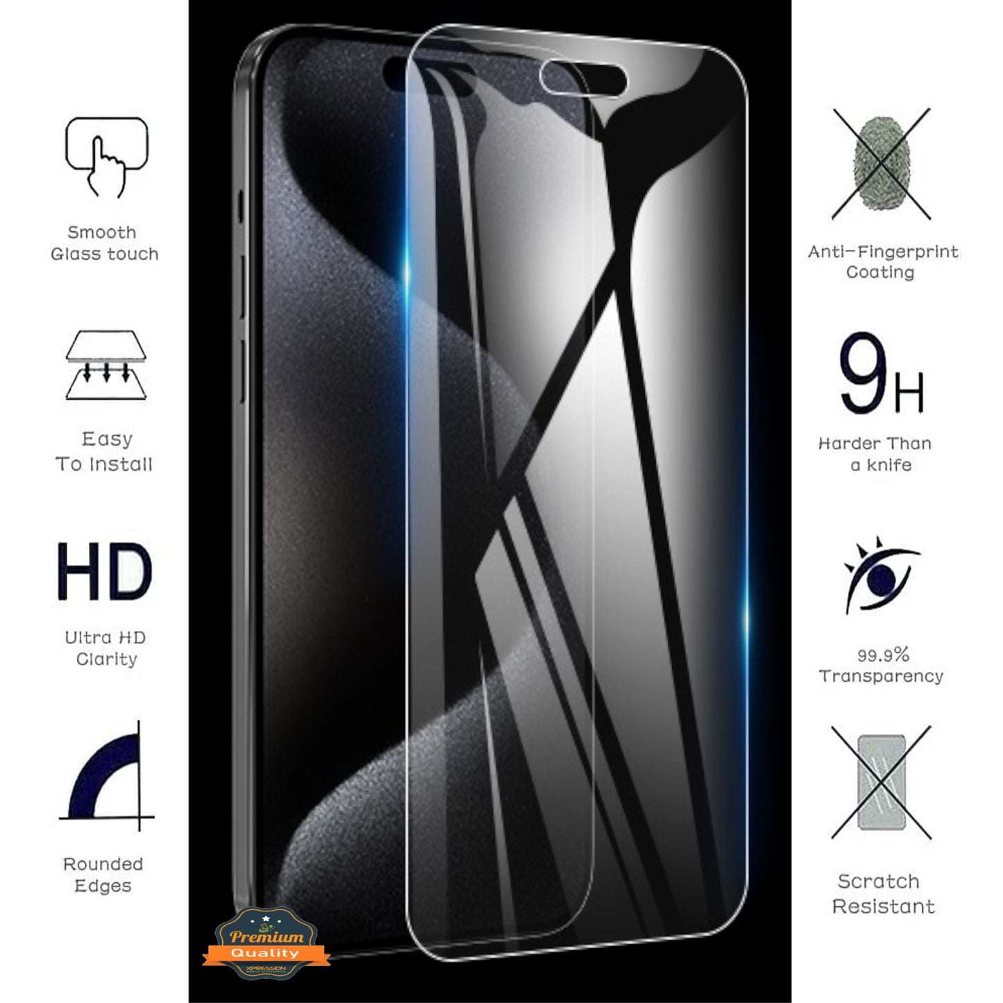 For Apple iPhone 16 (6.1") Tempered Glass Screen Protector HD Transparent [Bubble Free, Case Friendly] 9H Glass Screen Guard Case Cover