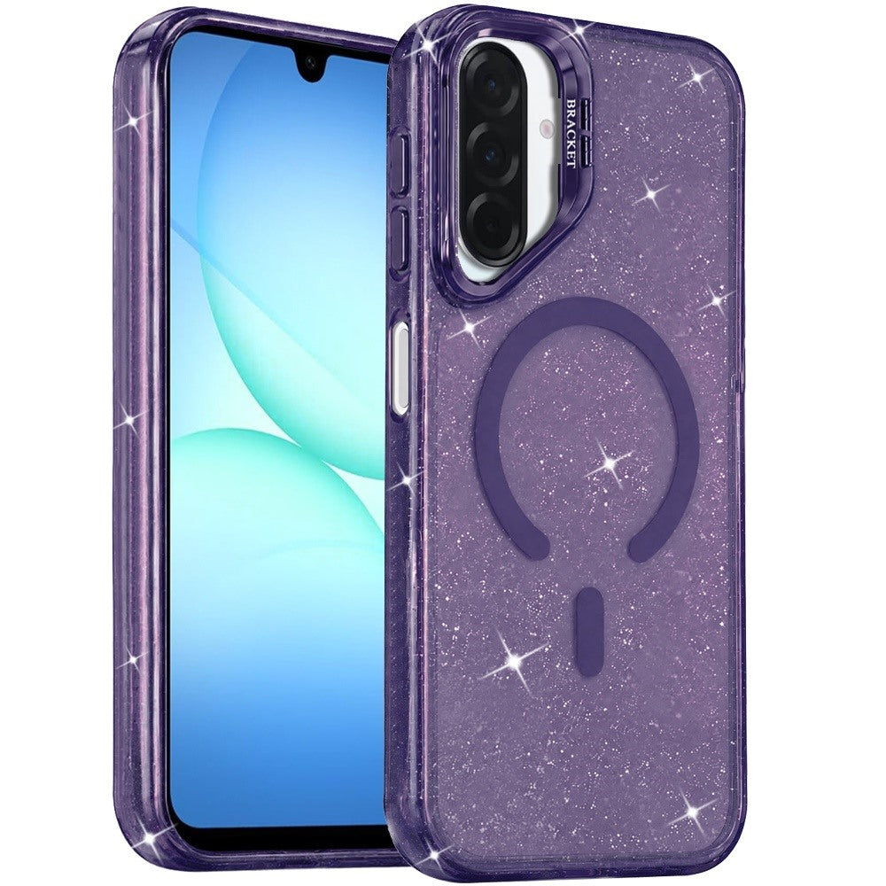 Phone Case for Galaxy A17 5G Bling Sparkle Glitter Design Magnetic back Hybrid with Metal Camera Stand, Decorative Glitter Design TPU Protective Cover