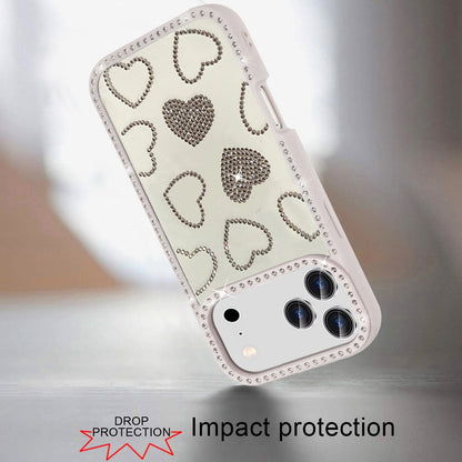 Phone Case for Apple iPhone 18 Pro Spread Love Hearts Glitter Shimmer Bling Diamond Edge Shockproof Hybrid Stylish Protective Slim Grip Designer Cover