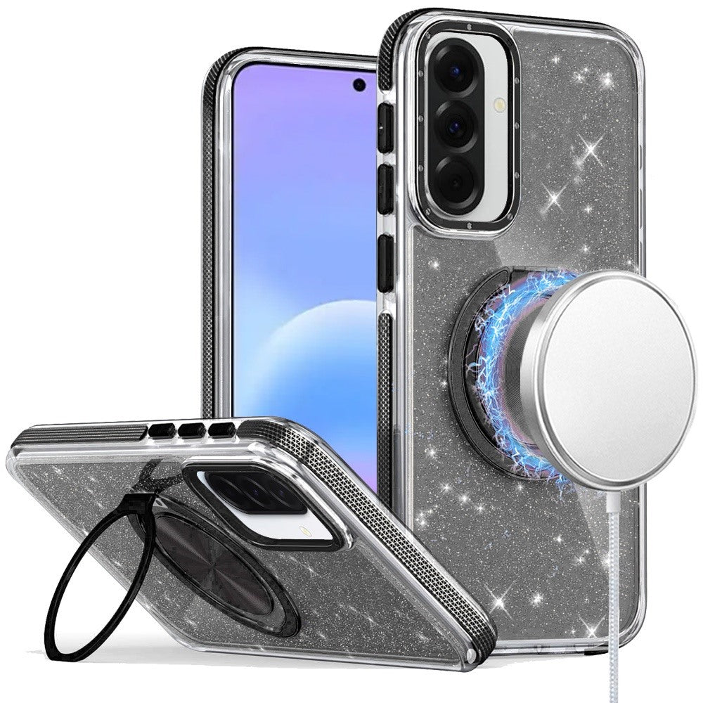 Phone Case for Samsung Galaxy A57 Magnetic Hybrid 360 Rotating Ring Kickstand Tough Hard PC Soft TPU Glitz Shimmer Glitter Shock Absorbing Cover