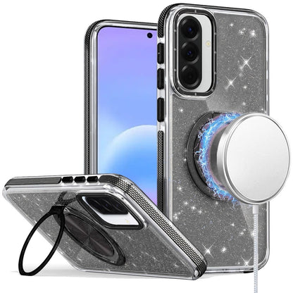 Phone Case for Samsung Galaxy A57 Magnetic Hybrid 360 Rotating Ring Kickstand Tough Hard PC Soft TPU Glitz Shimmer Glitter Shock Absorbing Cover