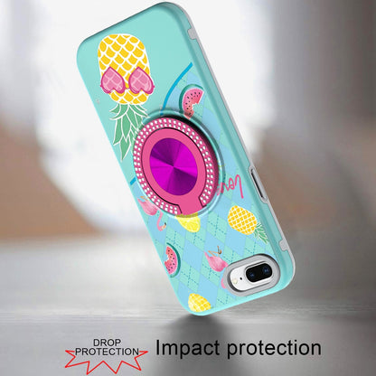 For iPhone 8 Plus / iPhone 7 Plus Pattern Design Hybrid with Invisible Ring Stand & Magnetic Back, Shockproof Protective Grip Case Cover
