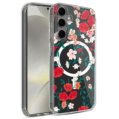 For Samsung Galaxy S25 Ultra Hybrid Flower Design Stylish Fashion Case, MagSafe Compatible, Thick Shockproof Hard PC Case Cover