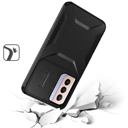For Samsung Galaxy S21 Slim Fit Shockproof Hybrid with Slide Camera Window Covering, Rugged Tpu Silicone Hard PC Bumper Case Cover Dark Blue